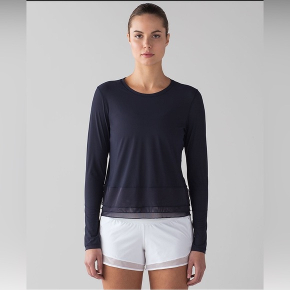 Lululemon Sole Training Long Sleeve Top Navy Mesh Hem Size 10 Rare 124 - Picture 1 of 8